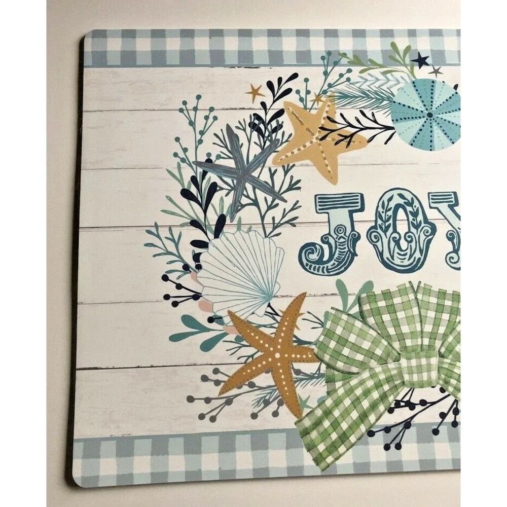 Nautical Christmas Placemats Vinyl Foam Back Joy Shell Wreath Beach Set of 4